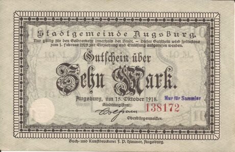 Аверс банкноты 10 marek (Niemcy) 1918