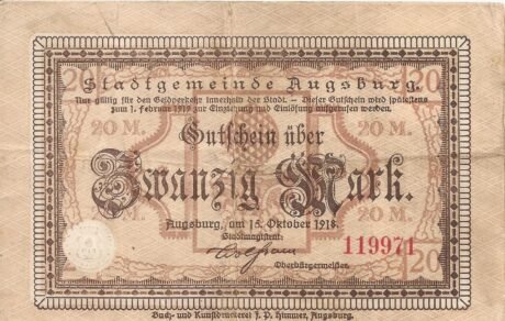 Аверс банкноты 20 marek (Niemcy) 1918