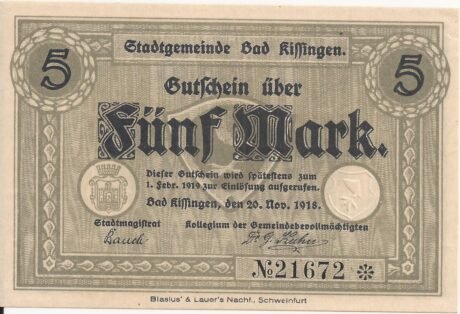 Аверс банкноты 5 marek (Niemcy) 1918