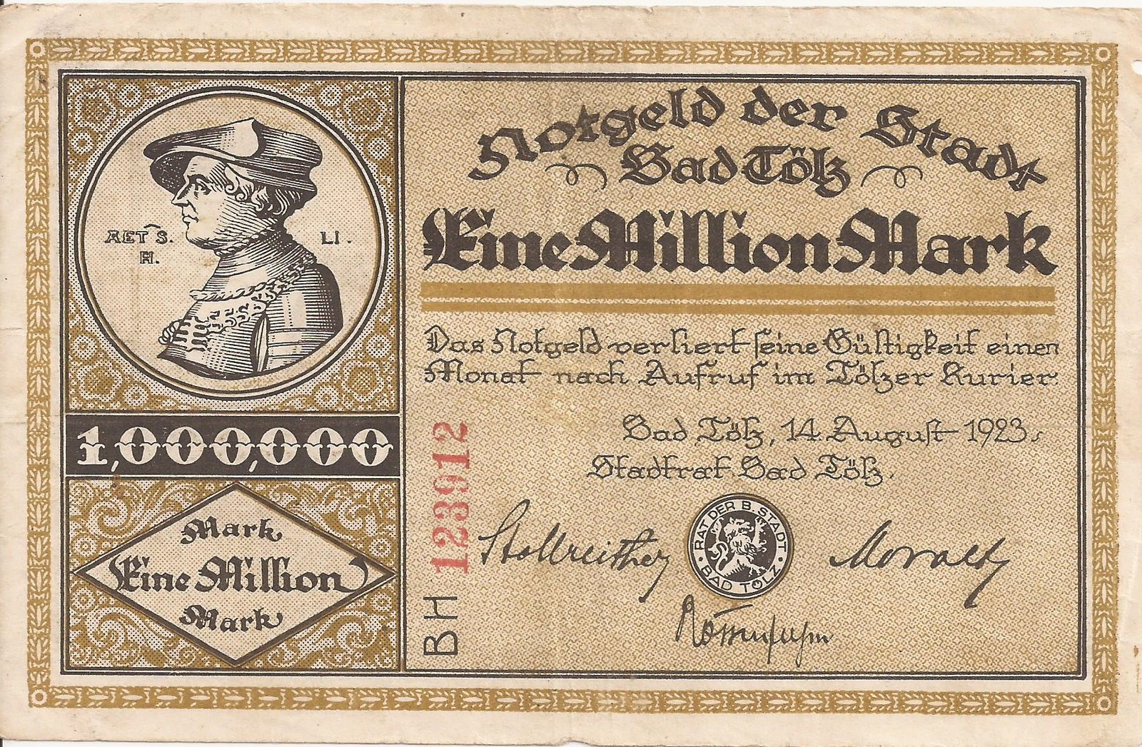 Аверс банкноты 1000000 марок (Германия) 1923 года