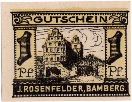 Аверс банкноты 1 fenig J. Rosenfelder (Niemcy) 1920