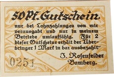 Аверс банкноты 50 пфеннигов J. Rosenfelder (Германия) 1920 года