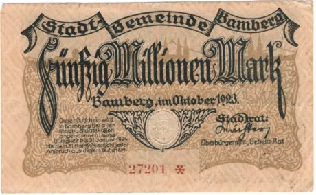 Аверс банкноты 50000000 марок (Германия) 1923 года