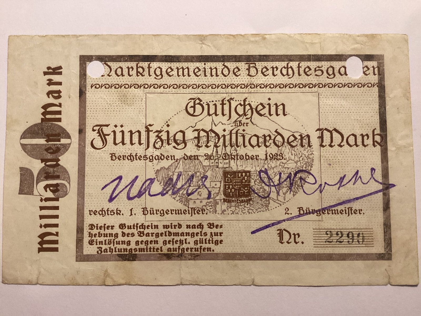 Аверс банкноты 50000000000 марок (Германия) 1923 года