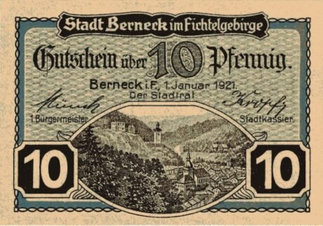 Аверс банкноты 10 fenigów (Niemcy) 1921