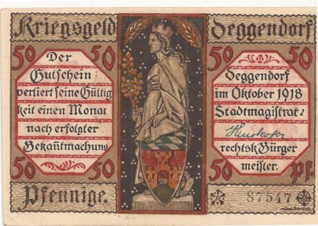 Аверс банкноты 50 fenigów (Niemcy) 1918