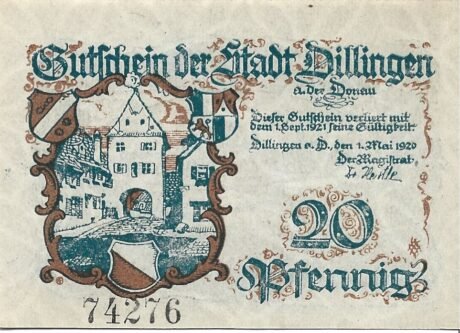 Аверс банкноты 20 fenigów (Niemcy) 1920