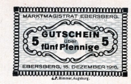 Аверс банкноты 5 fenigów (Niemcy) 1916