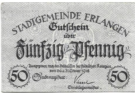 Аверс банкноты 50 fenigów (Niemcy) 1918