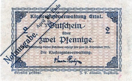 Аверс банкноты 2 fenigów Klostergutsverwaltung Ettal (Niemcy) 1919