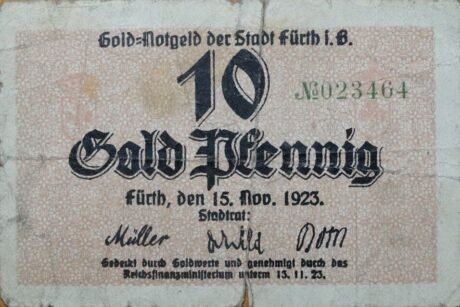 Аверс банкноты 10 złotych fenigów = 1/42 dolara (Niemcy) 1923