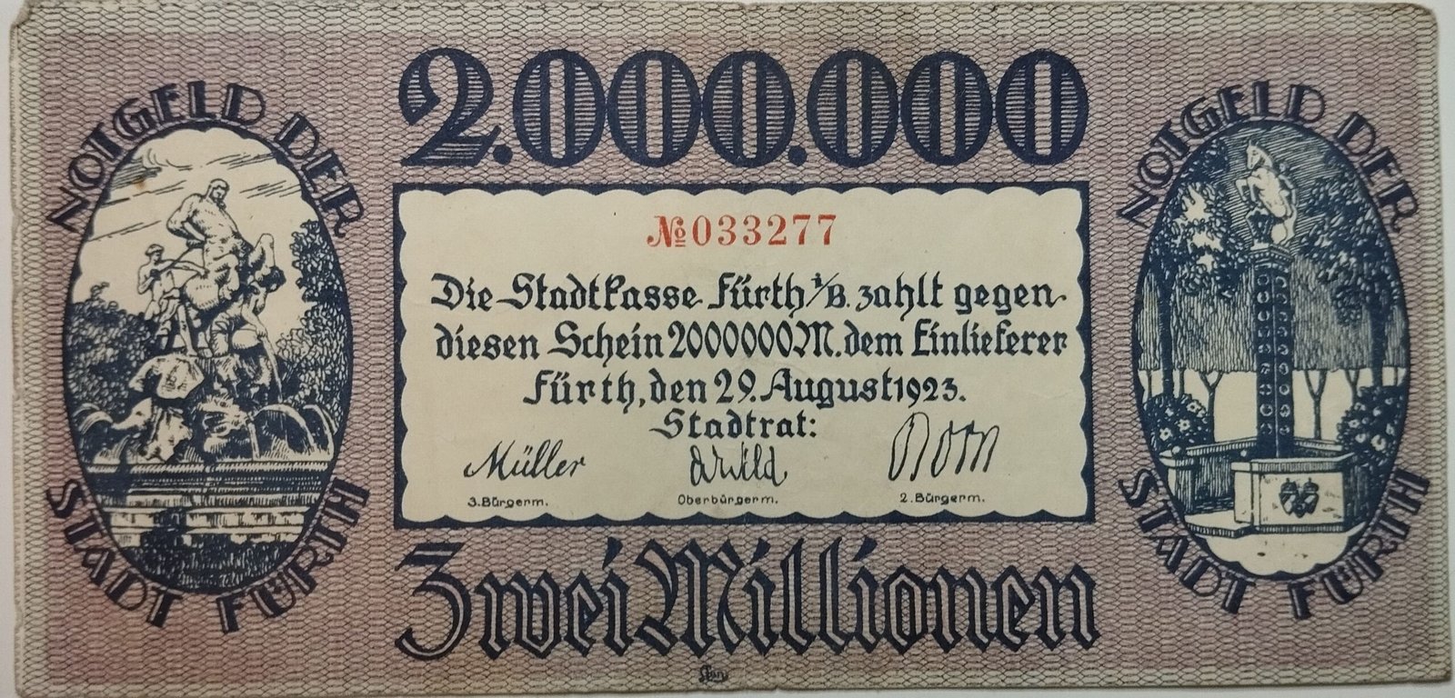 Аверс банкноты 2000000 марок (Германия) 1923 года