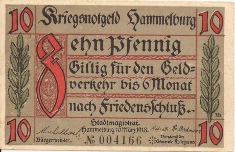 Аверс банкноты 10 fenigów (Niemcy) 1918