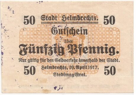 Аверс банкноты 50 fenigów (Niemcy) 1917