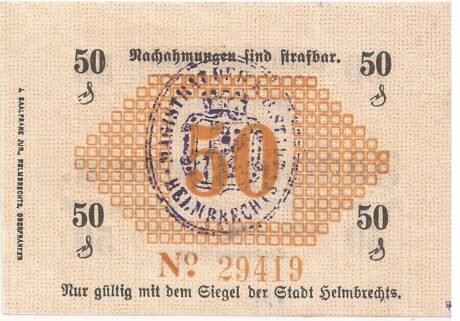 Реверс банкноты 50 fenigów (Niemcy) 1917