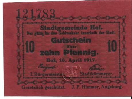 Аверс банкноты 10 пфеннигов (Германия) 1917 года