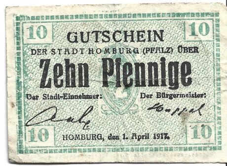 Аверс банкноты 10 fenigów (Niemcy) 1917