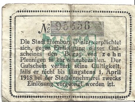 Реверс банкноты 10 fenigów (Niemcy) 1917