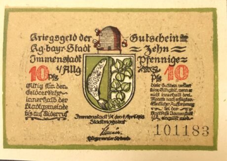 Аверс банкноты 10 fenigów (Niemcy) 1918