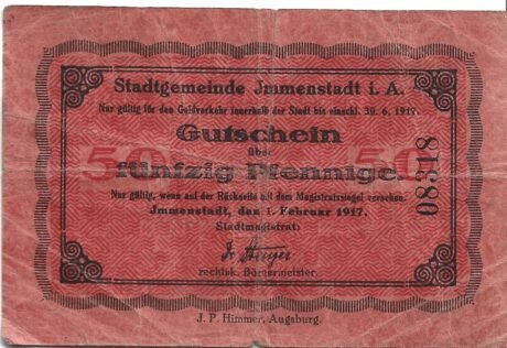 Аверс банкноты 50 fenigów (Niemcy) 1917