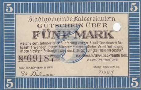 Аверс банкноты 5 marek (Niemcy) 1918