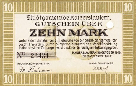 Аверс банкноты 10 marek (Niemcy) 1918