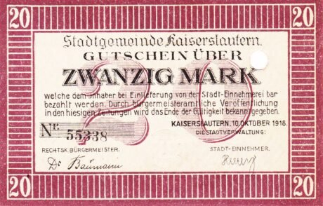 Аверс банкноты 20 marek (Niemcy) 1918