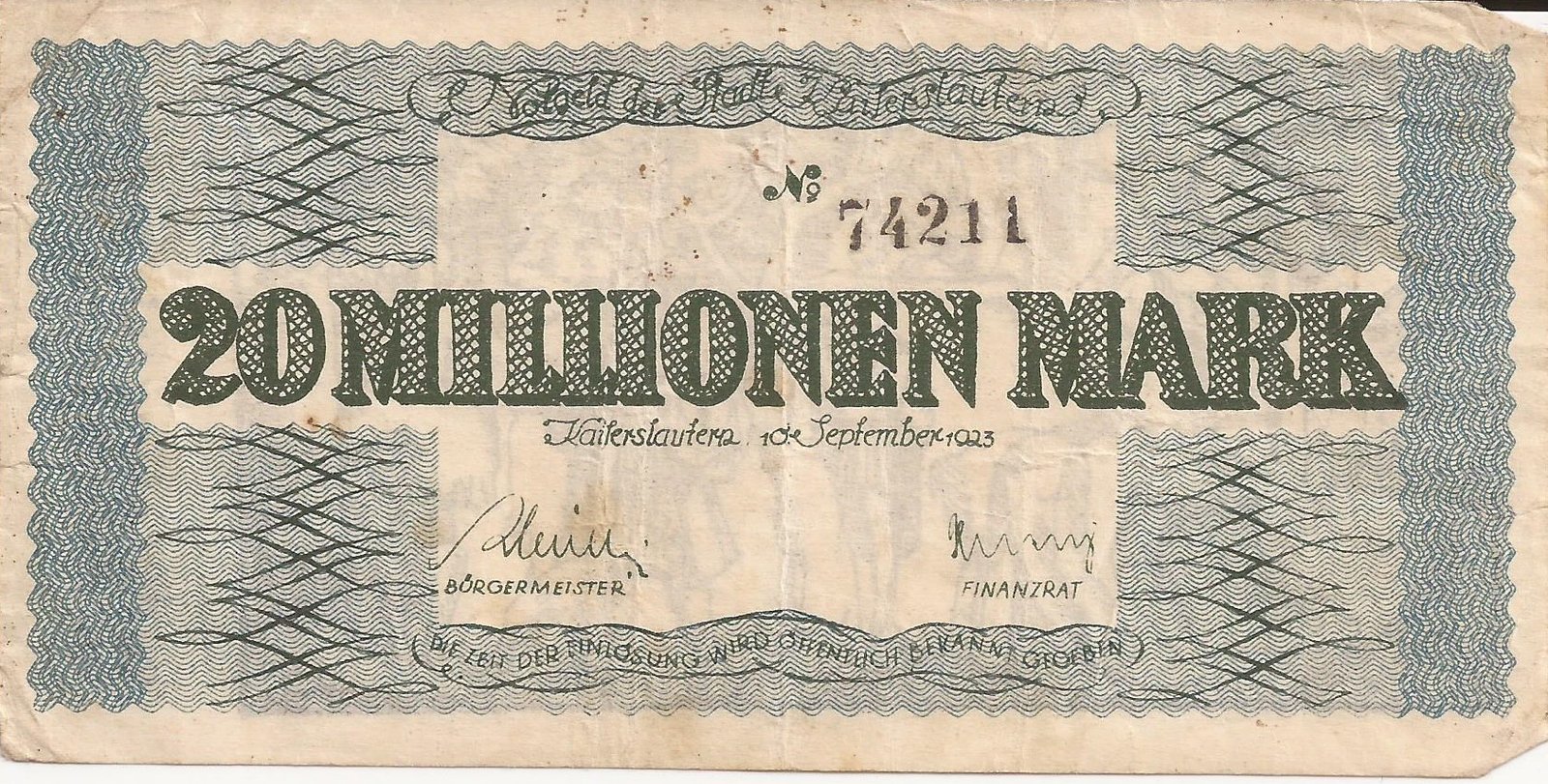 Аверс банкноты 20000000 марок (Германия) 1923 года