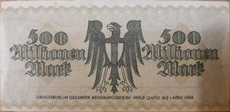 Реверс банкноты 500 000 000 marek (Niemcy) 1923
