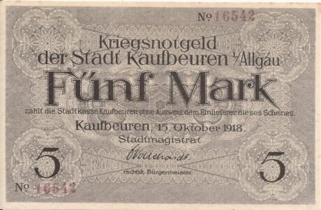 Аверс банкноты 5 marek (Niemcy) 1918