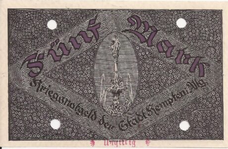 Реверс банкноты 5 marek (Niemcy) 1918