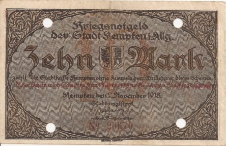 Аверс банкноты 10 marek (Niemcy) 1918