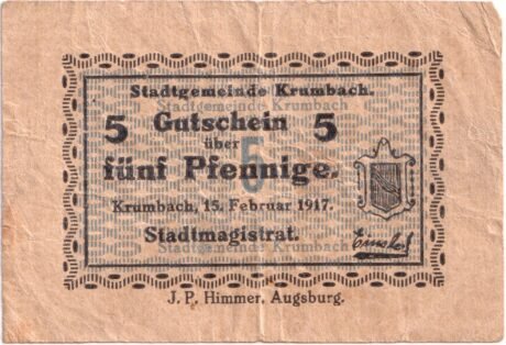 Аверс банкноты 5 fenigów (Niemcy) 1917