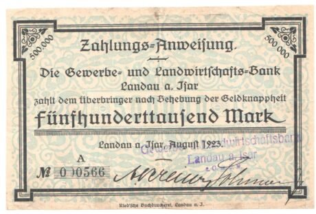 Аверс банкноты 500000 marek Gewerbe- und Landwirtschafts-Bank (Niemcy) 1923