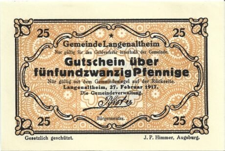 Аверс банкноты 25 fenigów (Niemcy) 1917