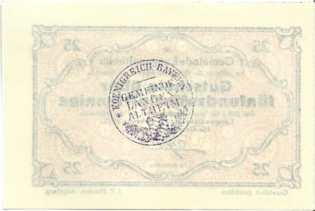 Реверс банкноты 25 fenigów (Niemcy) 1917