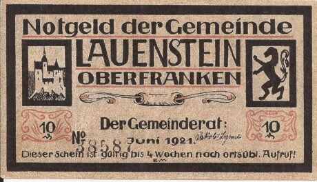 Аверс банкноты 10 fenigów (Niemcy) 1921