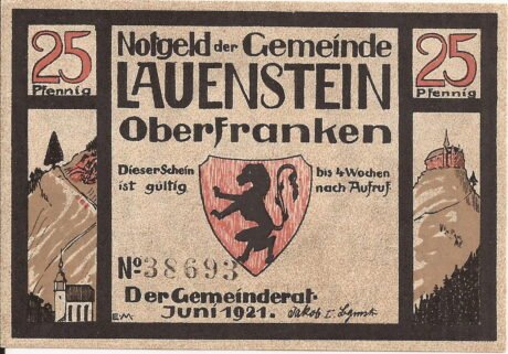 Аверс банкноты 25 fenigów (Niemcy) 1921