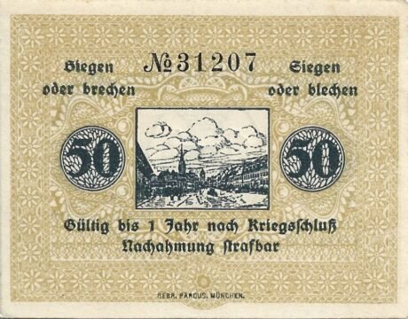 Реверс банкноты 50 fenigów (Niemcy) 1918