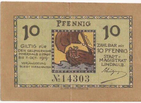 Аверс банкноты 10 fenigów (Niemcy) 1919