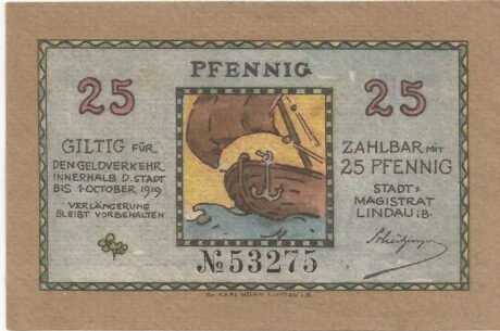 Аверс банкноты 25 пфеннигов (Германия) 1919 года