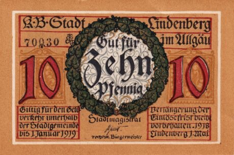 Аверс банкноты 10 fenigów (Niemcy) 1918