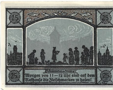 Реверс банкноты 25 fenigów Fleischmarke (Niemcy)