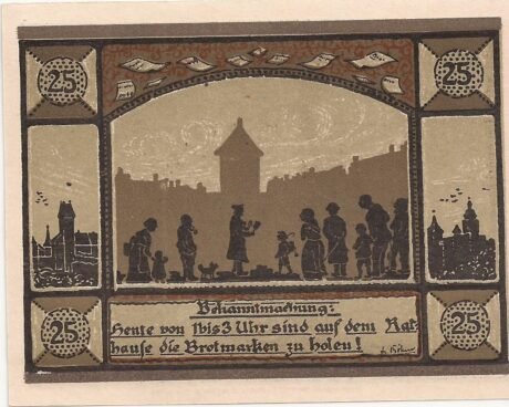 Реверс банкноты 25 fenigów Brotmarke (Niemcy) 1920