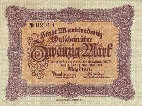 Аверс банкноты 20 марок (Германия) 1918 года