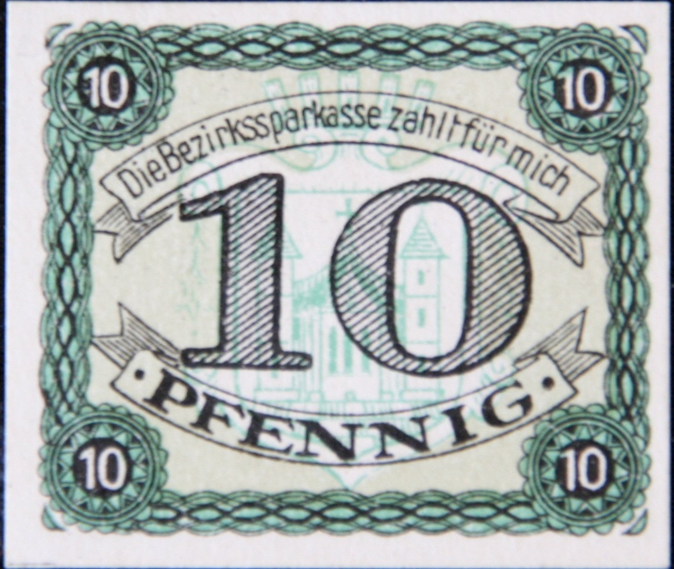 Аверс банкноты 10 пфеннигов Bezirkssparkasse (Германия)