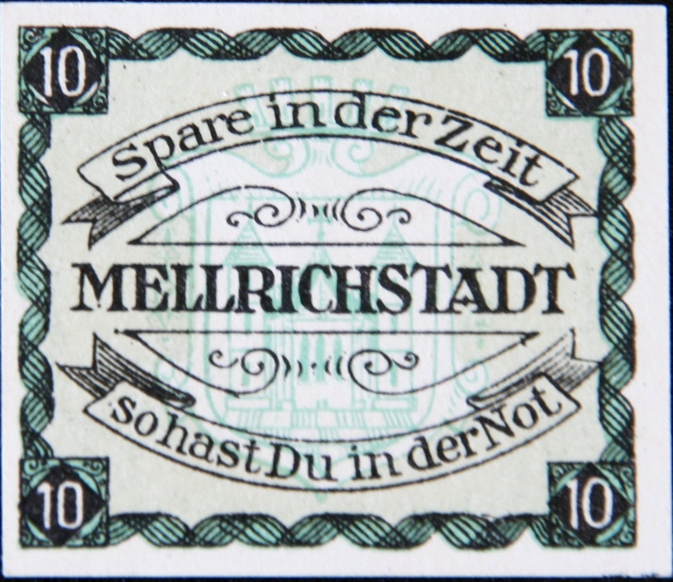 Реверс банкноты 10 пфеннигов Bezirkssparkasse (Германия)