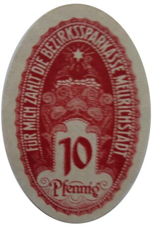 Аверс банкноты 10 fenigów Bezirkssparkasse (Niemcy)