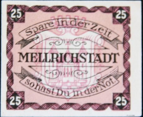 Реверс банкноты 25 fenigów Bezirkssparkasse (Niemcy)