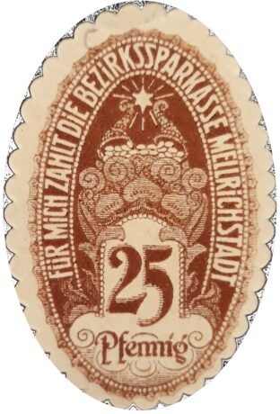 Аверс банкноты 25 fenigów Bezirkssparkasse (Niemcy) 1920